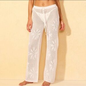 Women’s Flower Crochet Wide-Leg Cover Up Pant- Cream- 12-14